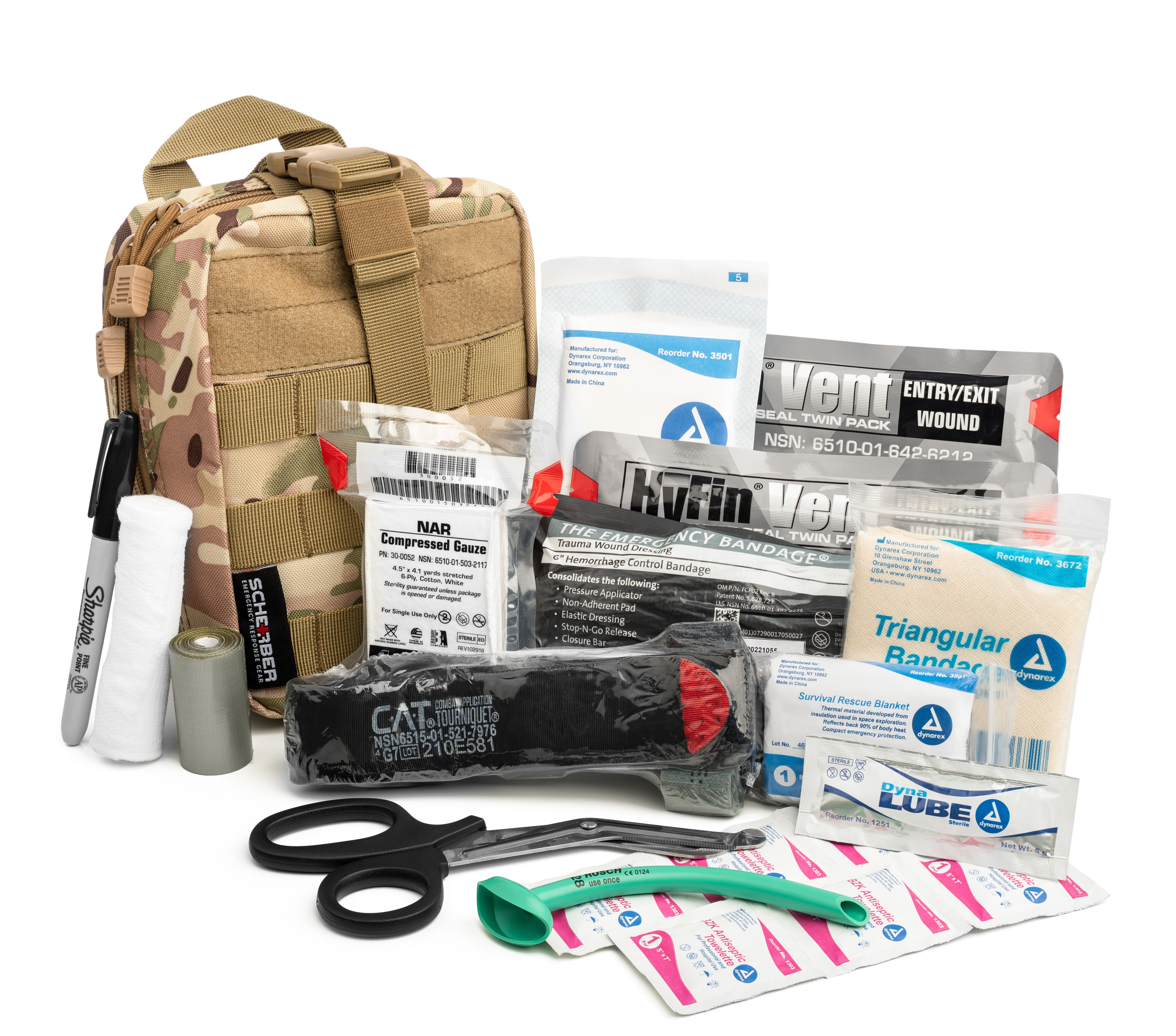 Scherber Premium IFAK Kit Trauma Pack | Fully Stocked Molle Pouch w/Cat Tourniquet, Hyfin Vent Chest Seal, & Israeli Bandage | Trauma Kit for