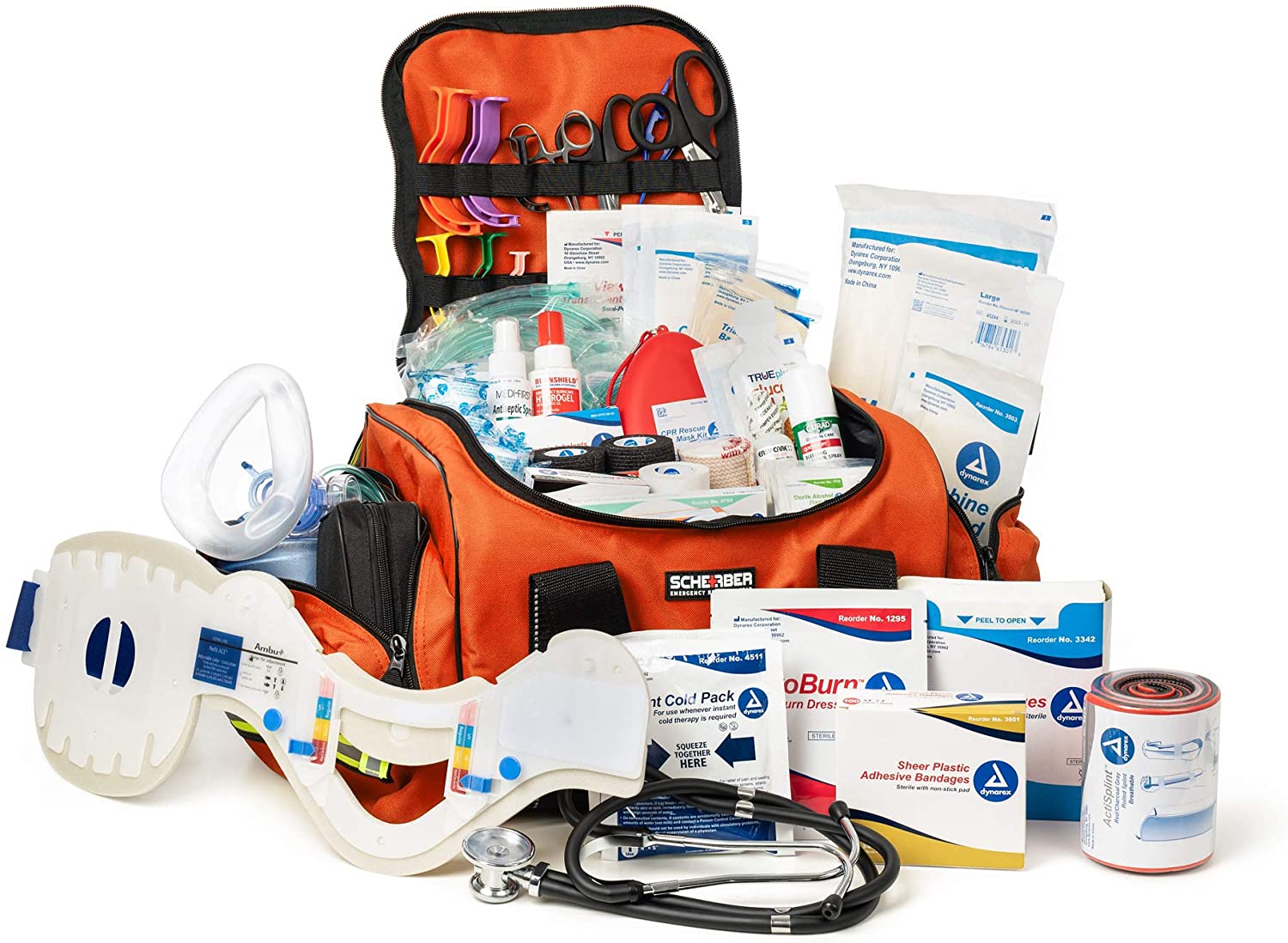 Scherber First Responder Bag | Fully-Stocked Large Professional Essentials EMT/EMS Trauma Kit, Orange